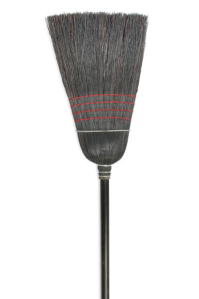 Carolina Mop Warehouse Broom 4-Sew with Band, Black Corn/Sotol, 1-1/8" Black Lacquer Handle Warehouse 7490-B 32 lbs. Sold by the Dozen