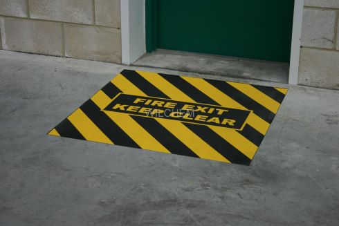 HESKINS SAFETY-GRIP FIRE EXIT MARKER. Heskin's anti-slip fire exit markers have been developed and produced to offer a faster, more efficient way of creating a clear zone and prominent signage for fire exits
