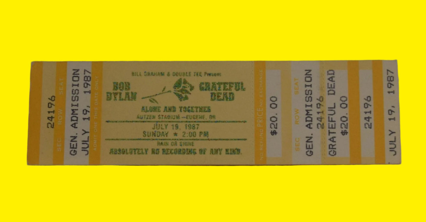 Grateful Dead Bob Dylan Alone and Together Tour 1987 Unused Ticket