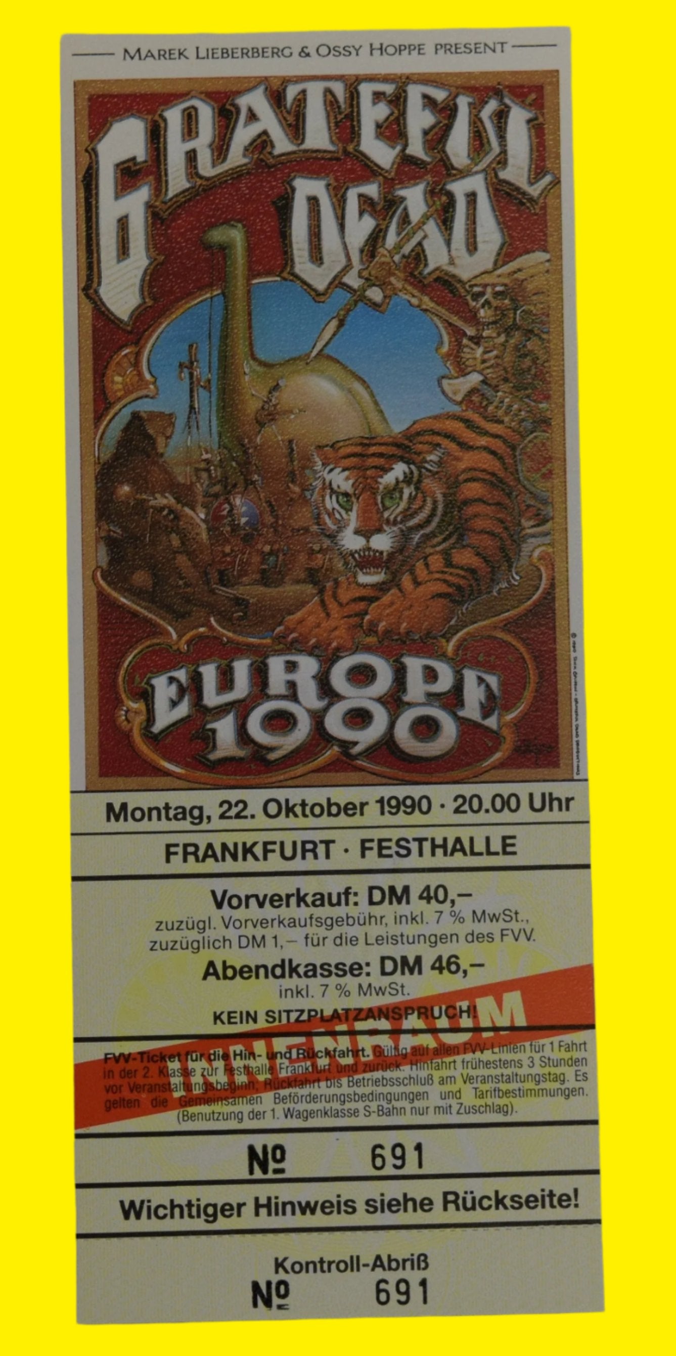 Grateful Dead Europen Franfurt Unused Ticket 1990