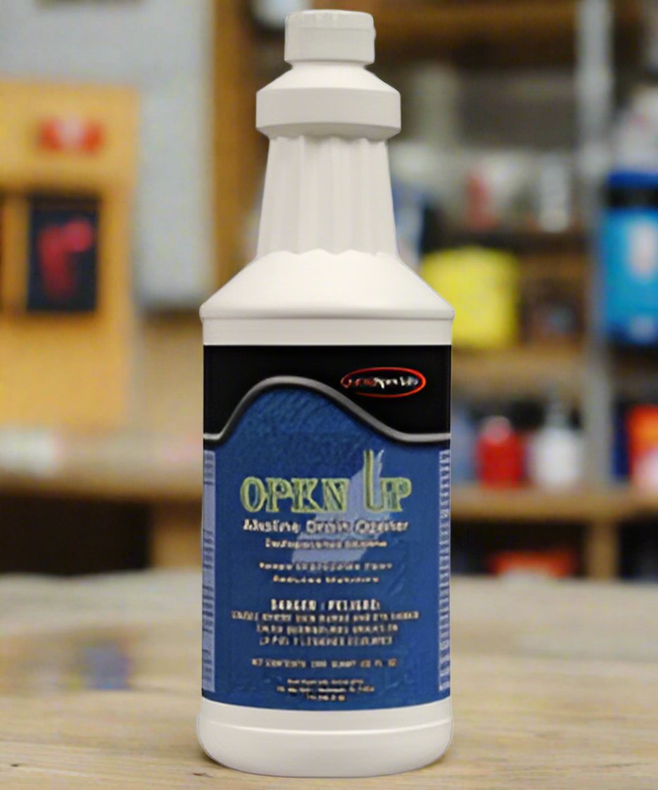 Questspecialty OPEN UP is a super-potent alkaline drain opener and maintainer.