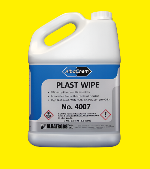 Albachem Plast Wipe is a highly effective, water-soluble press wash for plastisol and other screen print inks. It cuts ink fast and wipes off clean with little or no residue.