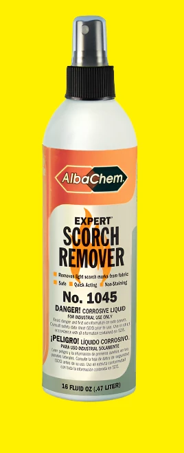 Albachem Expert Scorch Remover instantly removes scorch and light burn marks from clothing. Expert Scorch Remover is easy to apply and packaged in a pump spray container.