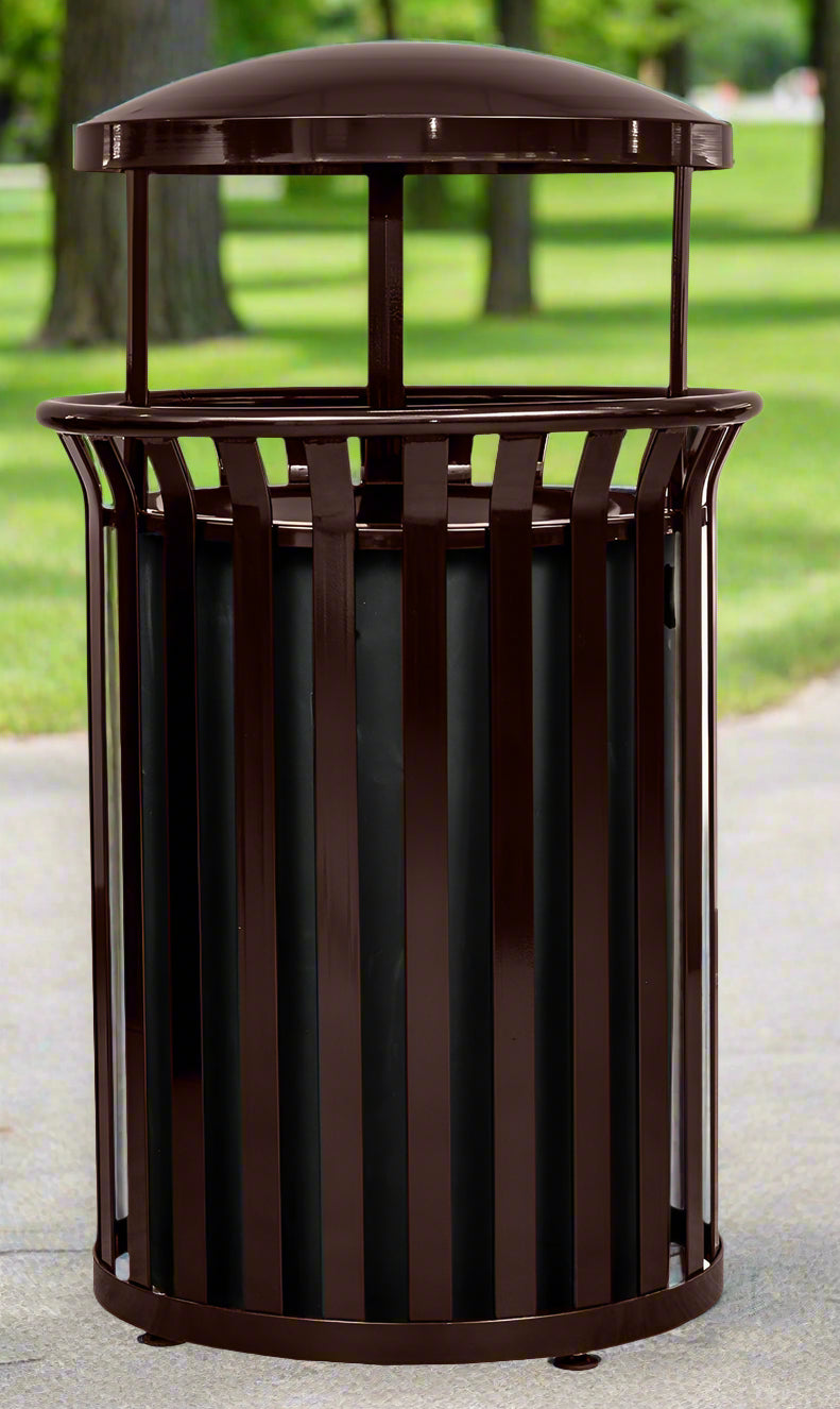 Streetscape Collection 37-Gallon Receptacle with Canopy Dome Coffee Gloss