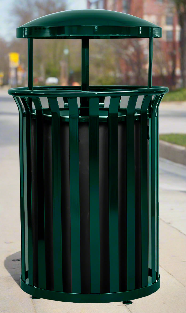 Streetscape Collection 37-Gallon Receptacle with Canopy Dome Hunter Green