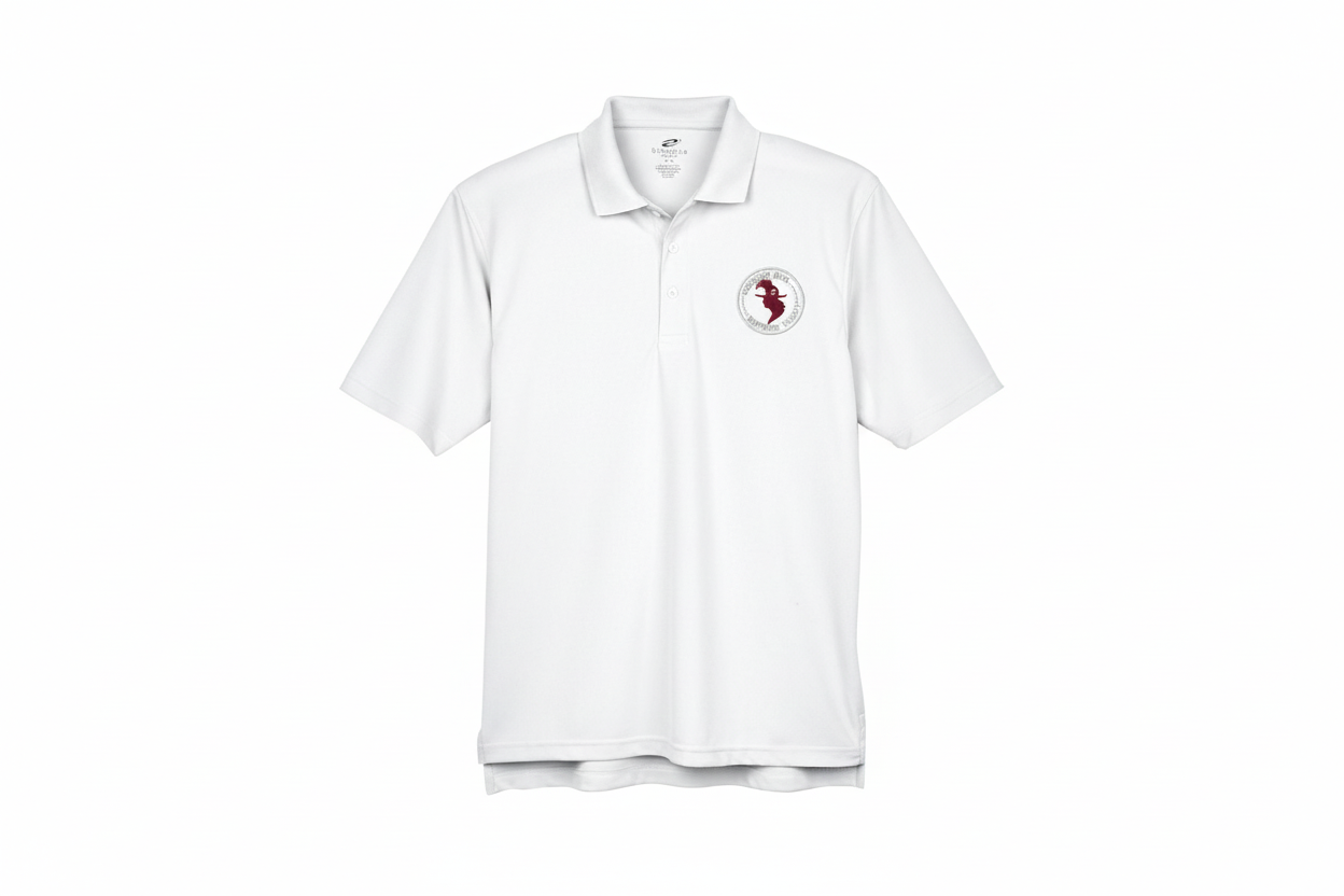Burgundy Head Light Gray Font – White Polo