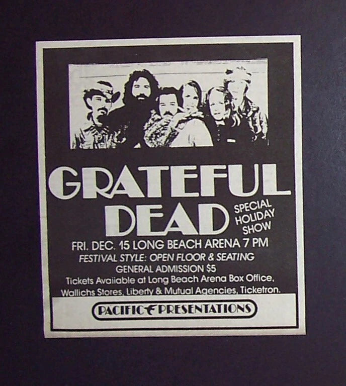 Grateful Dead Hollywood Palladium Unused Ticket 1972