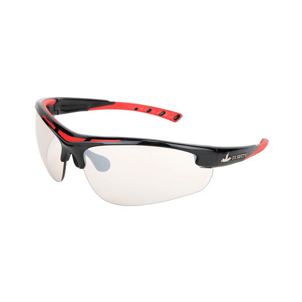 MCR Safety Dominator™ 2 Eyewear, Black/Red Frame, BossMan™ Indoor/Outdoor Clear Mirror Lens - Case of 12