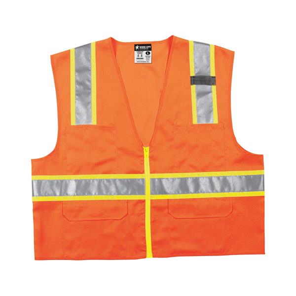 MCR Safety Luminator Class 2 Surveyor's Solid Vest, Large, Orange/Lime Stripe