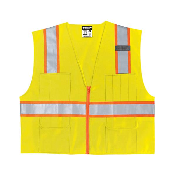 MCR Safety Luminator Class 2 Surveyor's Solid Vest, X-Large, Lime/Orange Stripe