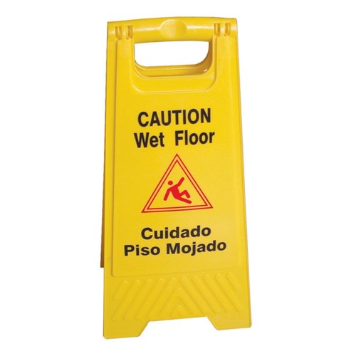 Carolina Mop. "Caution Wet Floor" signs. Choose from two styles: sign only or floor tower cone. They are highly visible and available in English and Spanish script.
