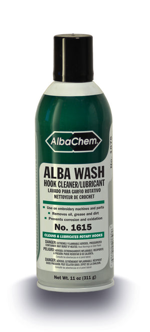 AlbaChem Alba-Wash cleans and lubricates rotary hooks on sewing and embroidery machines. It can also be used as a cleaner/degreaser for other types of machinery. 