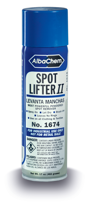 Albachem  Spot Lifter II is a potent powdered spot remover for grease, oil, dirt, food stains, and other stains on all fabrics. It is excellent for apparel manufacturers, textile mills, dry cleaners, 