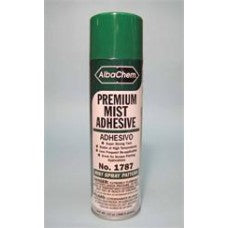 AlbaChem Premium Mist Adhesive provides a temporary tack or permanent bond on various substrates. It may bond cloth, wood, film, plastic, cardboard, etc.