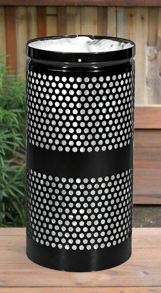 10-gallon, perforated waste receptacle with retainer bands