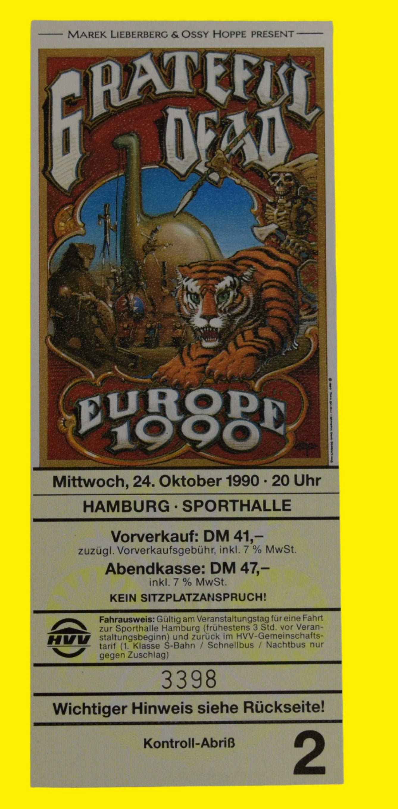 Grateful Dead Europe Hamburg 10/24/1990 Unsued Ticket