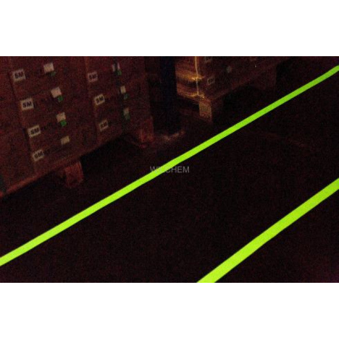 HESKINS PERMASTRIPE ANTI-SLIP GID DAY & NIGHT.  Under daylight or artificial light, the color is light green and emits a bright white light during the nighttime or when lights are out.