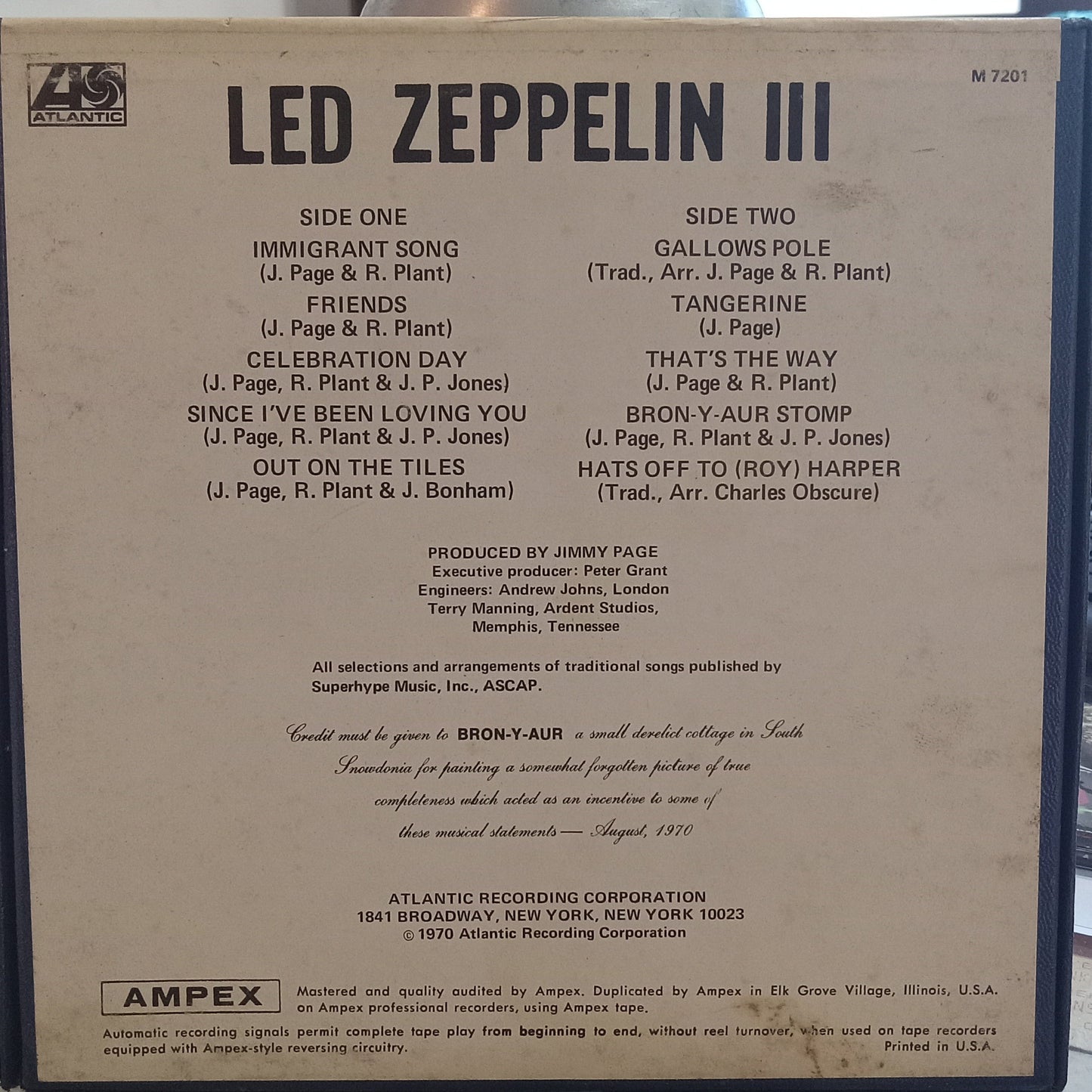 Led Zeppelin III Reel To Reel Ampex Out Of Print