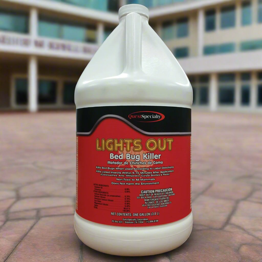 Questspecialty  LIGHTS OUT is a water-based pesticide developed especially to control bed bugs.