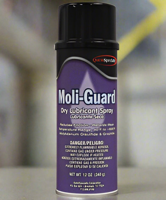 Questspecialty MOLI-GUARD Dry Lubricant Spray. s a molybdenum disulfide dry film lubricant that withstands high pressures and temperatures.