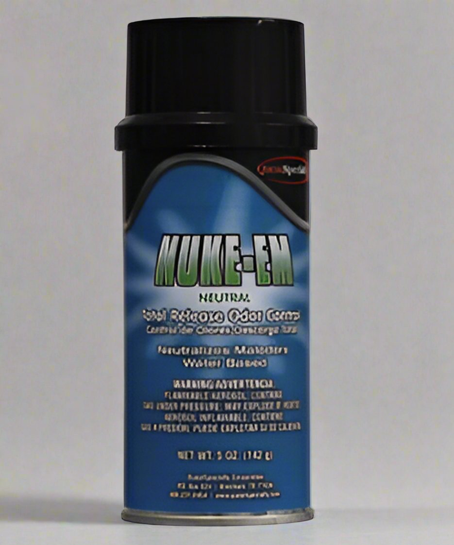 Questspecialty Nuke-Em. It freshens stale air and fabrics without worrying about wetness, staining, or residue. It also deodorizes the area, leaving it smelling fresh and clean.