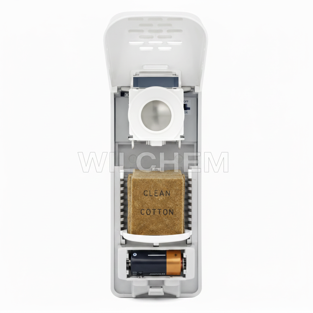 Battery Fan Dispenser with Wilchem Watermark