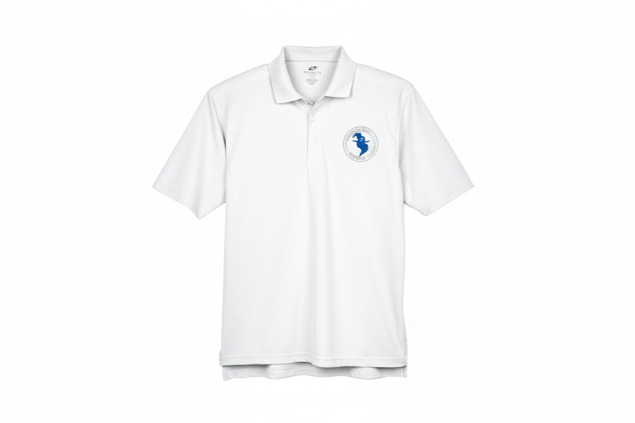Blue Head Light Gray Font – White Polo