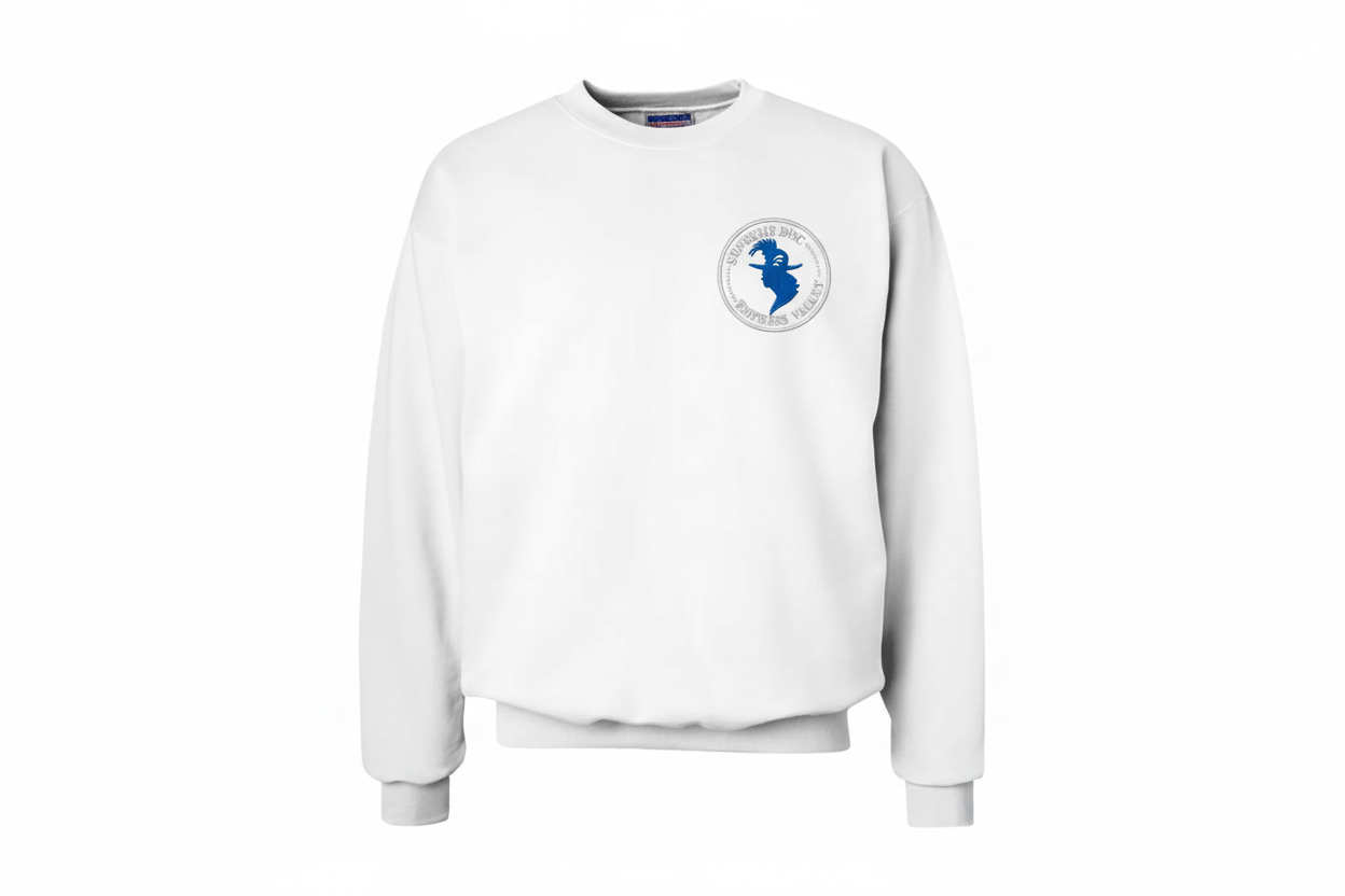 Blue Head Light Gray Font – White Sweatshirt