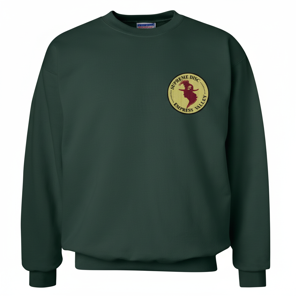 Burgundy Head Black Font Yellow-Gold BG – Forest Green Sweatshirt Enlarged