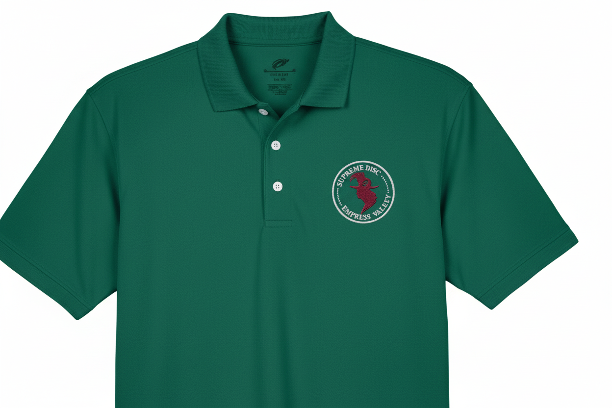 Burgundy Head White Font – Forest Green Polo