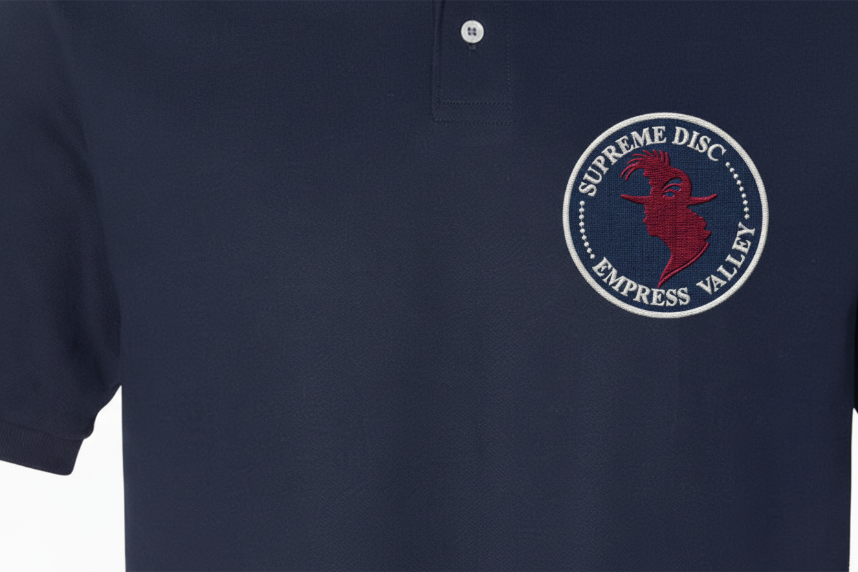 Burgundy Head White Font – Navy Polo