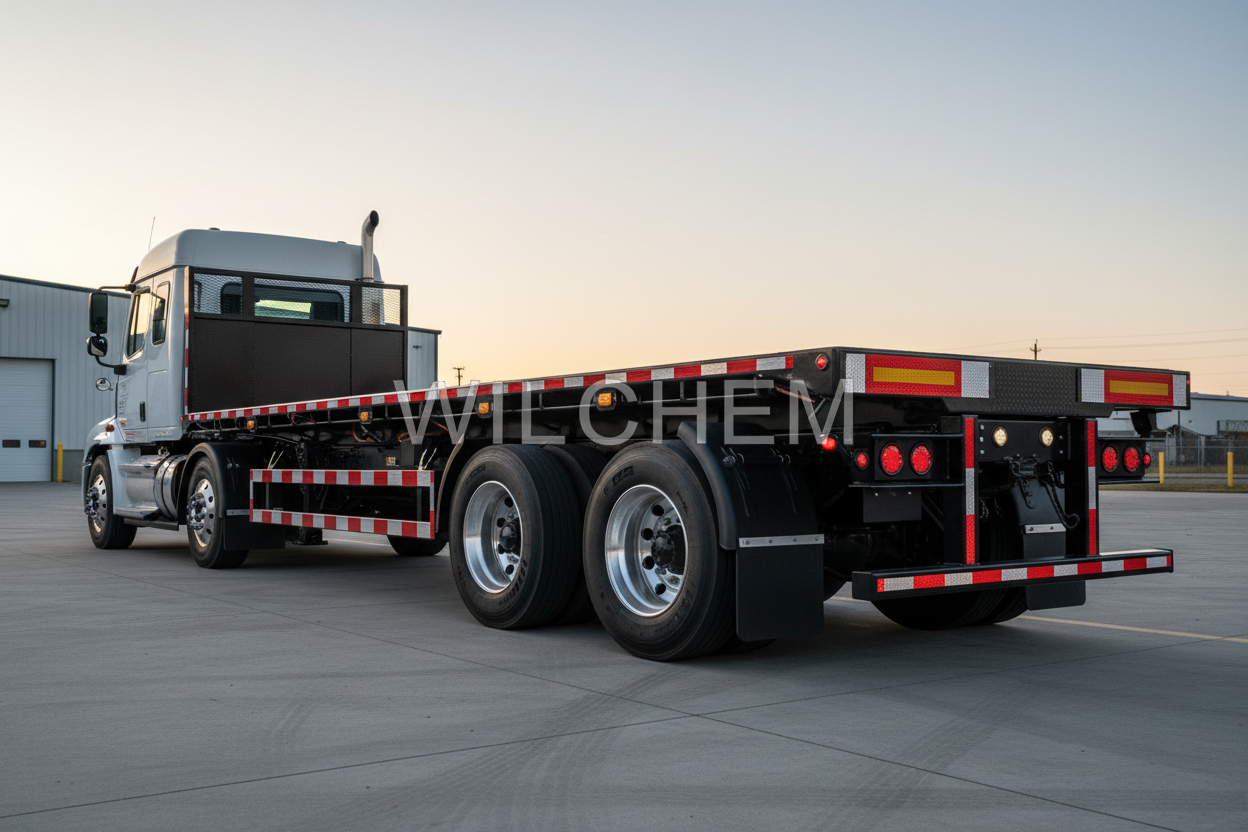 Flatbed Tractor Trailer Trimmed with DOT Reflective Plates
