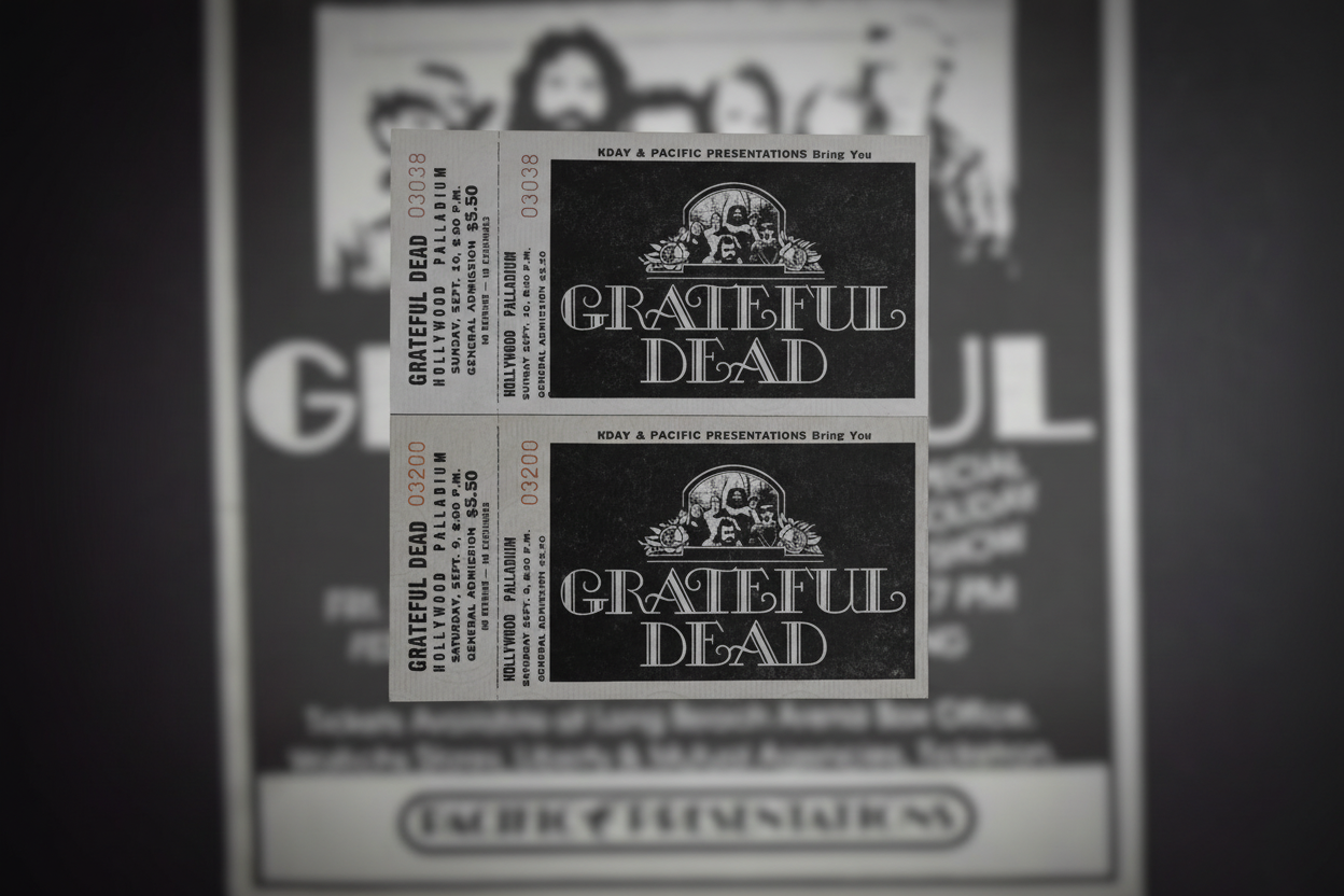 Grateful Dead Hollywood Tickets on Long Beach Arena Ad Background