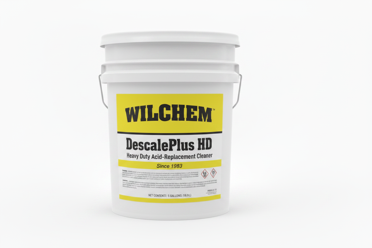 DescalePlus HD 5-gallon pail with Wilchem label
