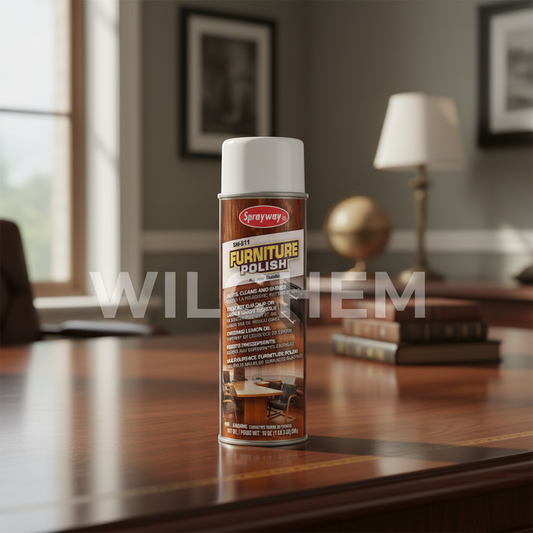 Sprayway SW-811 Furniture Polish on polished wood surface with Wilchem watermark
