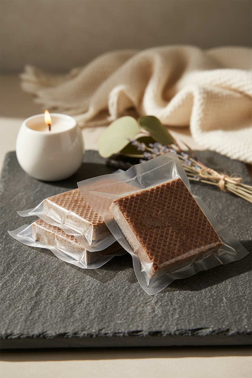 Scented wafer bars lifestyle shot with botanicals and natural props