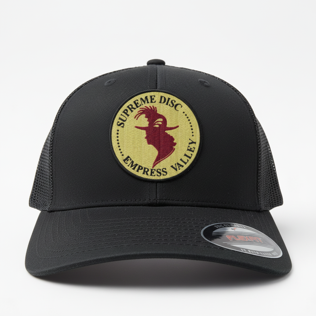 Hat - Burgundy Head / Black Font / Yellow-Gold BG