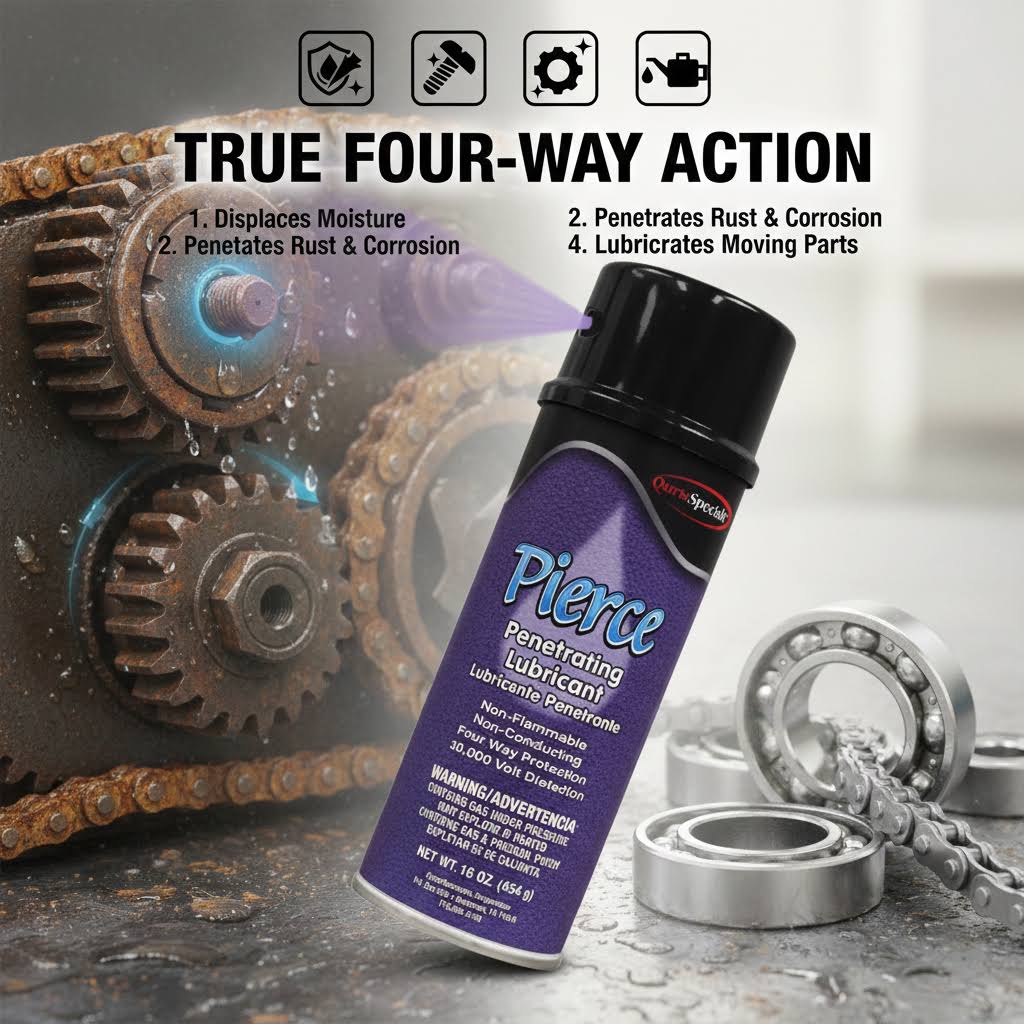 PIERCE Penetrating Lubricant, Four-Way Action 30,000 Dielectric