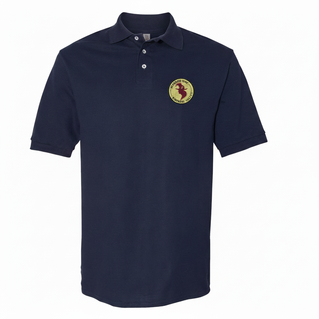 Navy Polo with Enlarged Empress Valley Embroidery on Left Chest