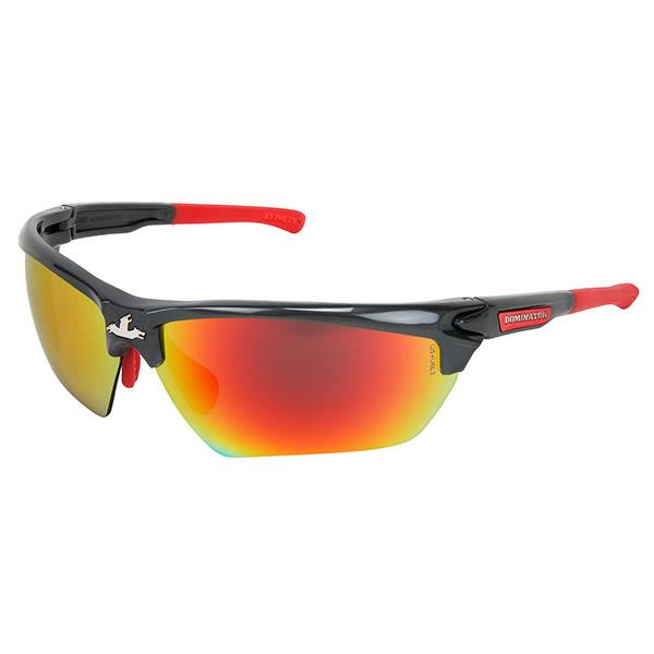 MCR Safety Dominator™ 3 Eyewear, Gun Metal/Red Frame, Fire Mirror Lens - Case of 12