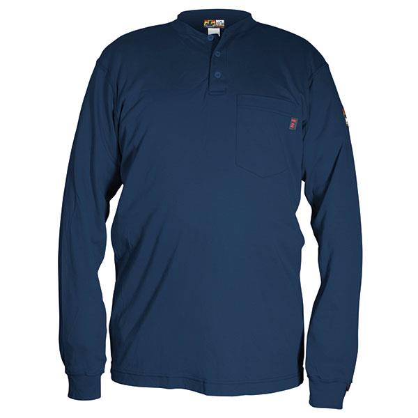 MCR Safety Max Comfort FR Long Sleeve Henley Shirt, X-Large, Navy
