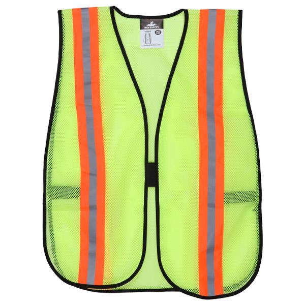 MCR Safety General-Purpose Mesh Vest, Lime w/ 2" Orange/Silver Stripes, Universal