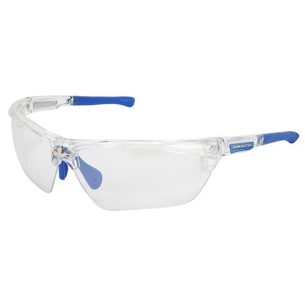 MCR Safety Dominator™ 3 Eyewear, Clear/Blue Frame, Indoor/Outdoor Clear Mirror Lens - Case of 12