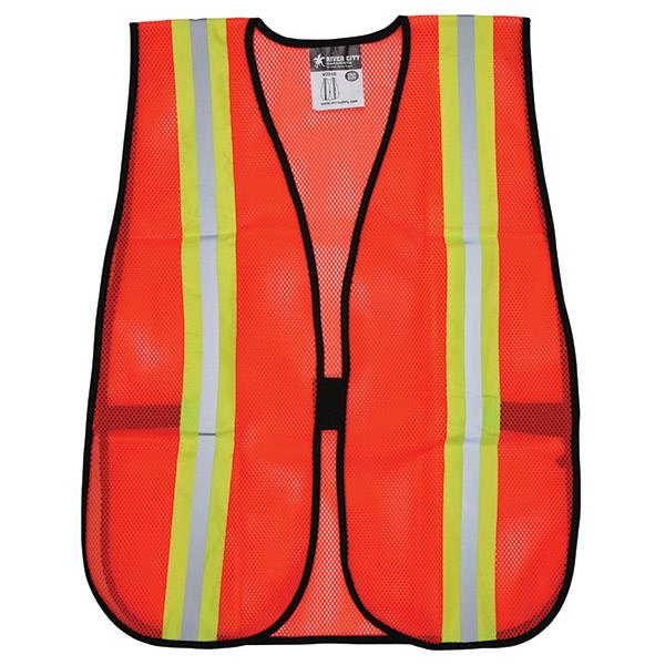 MCR Safety General-Purpose Mesh Vest, Orange w/ 2" Lime/Silver Stripes, Universal
