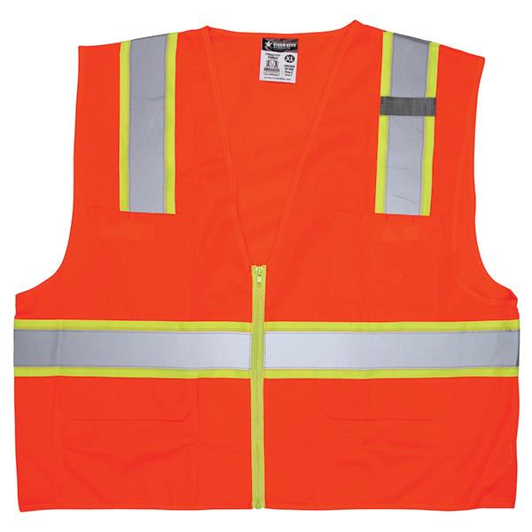 MCR Safety Luminator Class 2 Surveyor's Solid Vest, 2X-Large, Orange/Lime Stripe