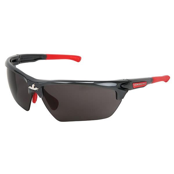 MCR Safety Dominator™ 3 Eyewear, Gun Metal/Red Frame, Max3™ Gray Anti-Scratch Lens - Case of 12