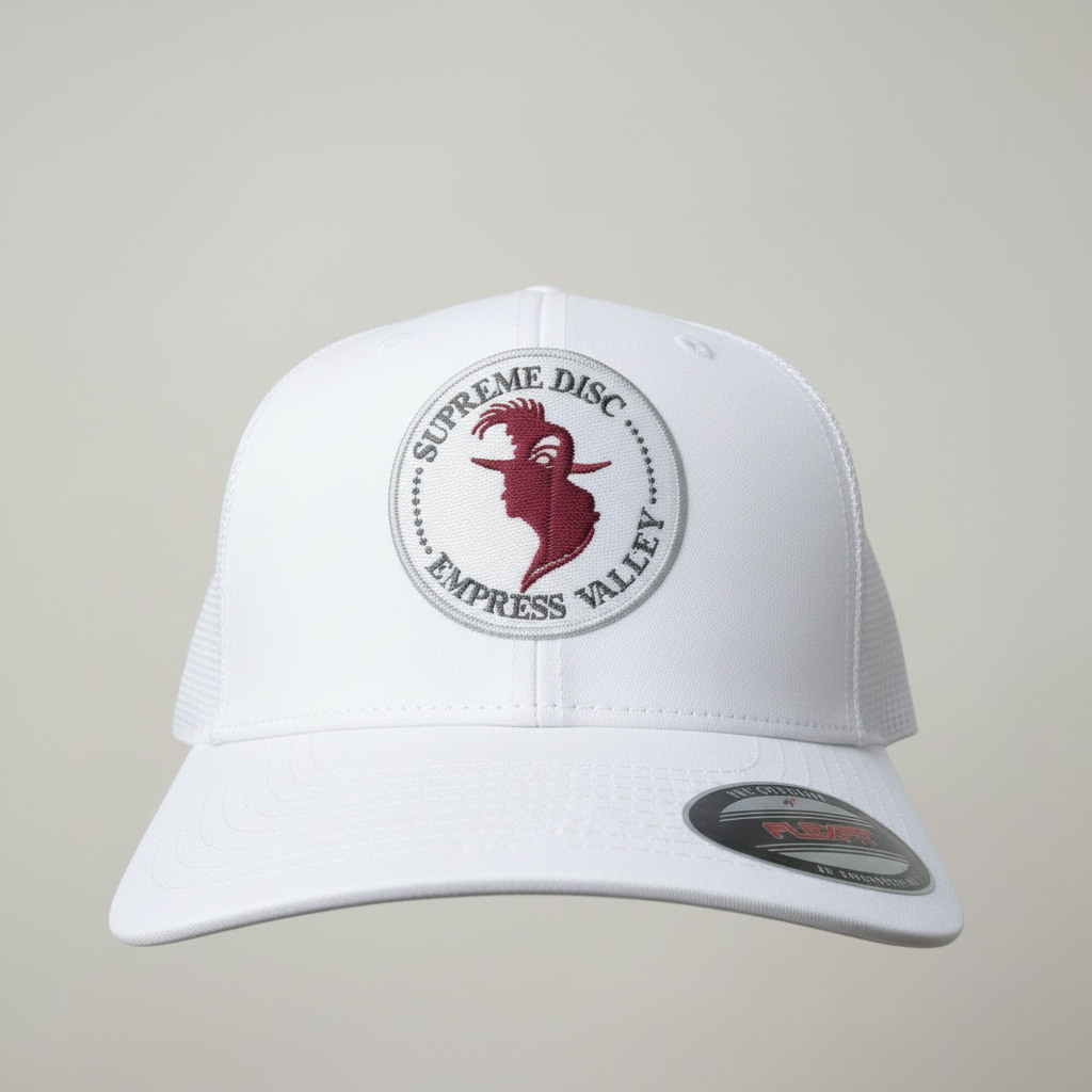 White Hat Burgundy Head White Font Hat Color BG