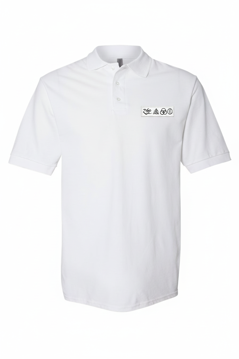 White Polo - Zoso Patch White Background Black Thread