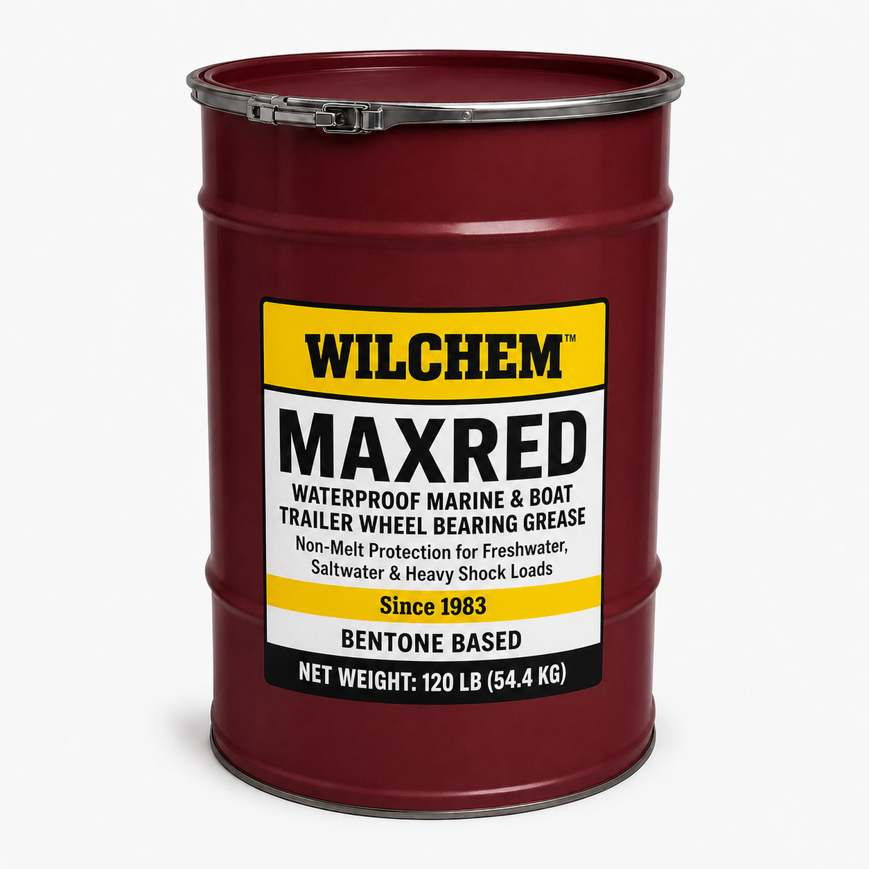 Wilchem MAXRED waterproof marine and boat trailer wheel bearing grease 120 lb keg