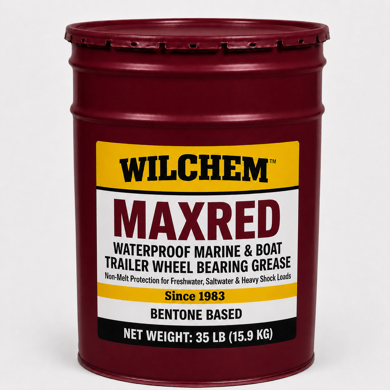 Wilchem MAXRED waterproof marine and boat trailer wheel bearing grease 35 lb pail